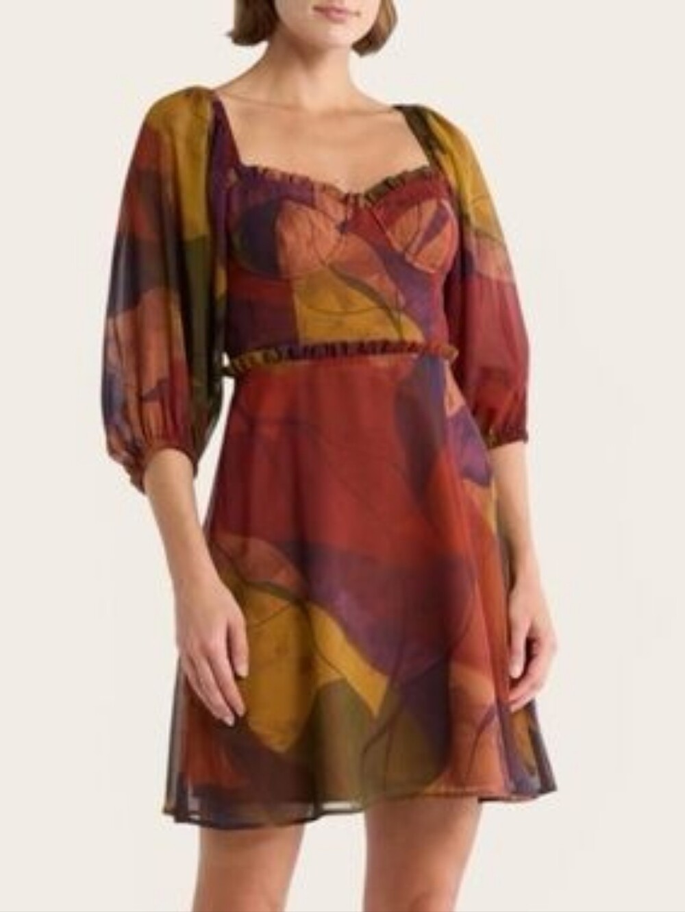 Hutch Adela Puff Sleeve Bustier Sweetheart Abstract Cocktail Mini Dress Size 6